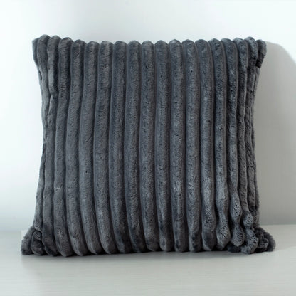 GREY THIN STRIPE 18X18 FILLED FUR CUSHION-25