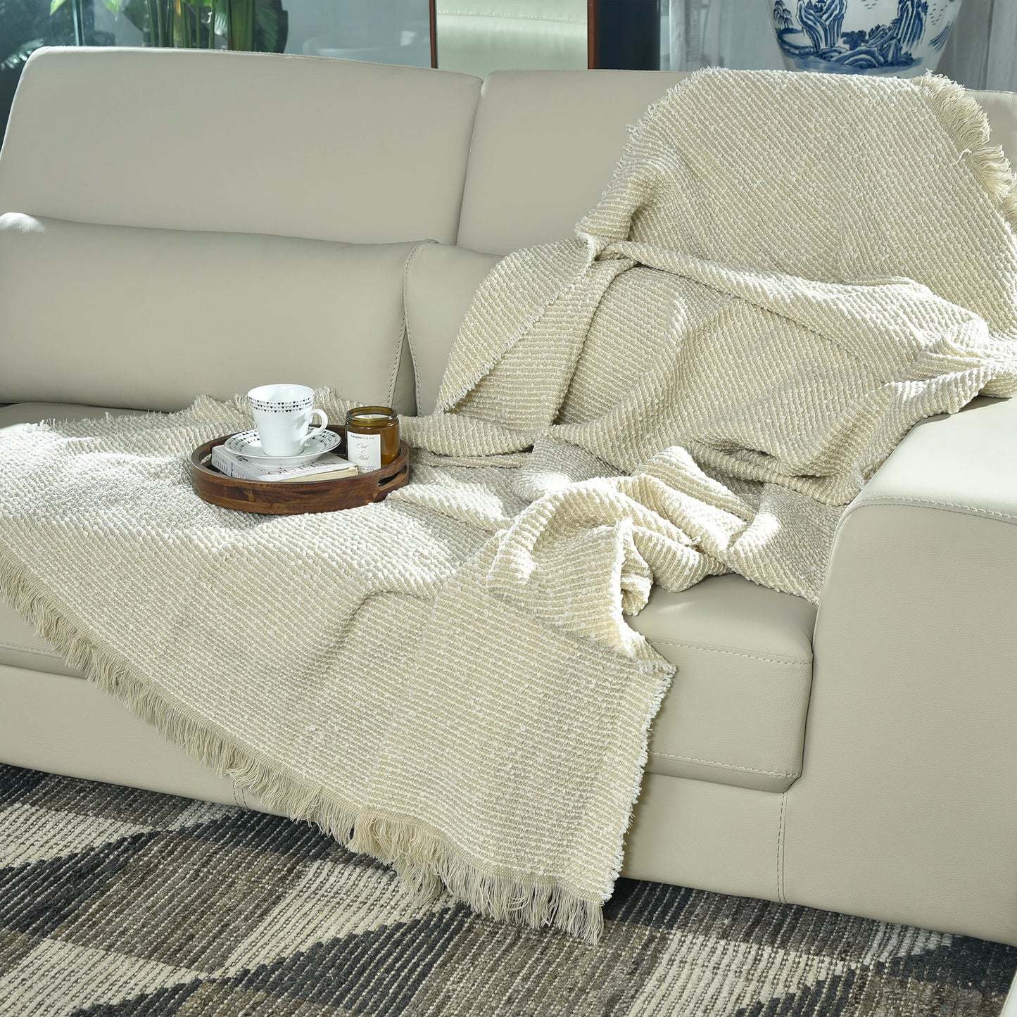 LIGHT TAUPE KNITTED THROW-25 - S-A084