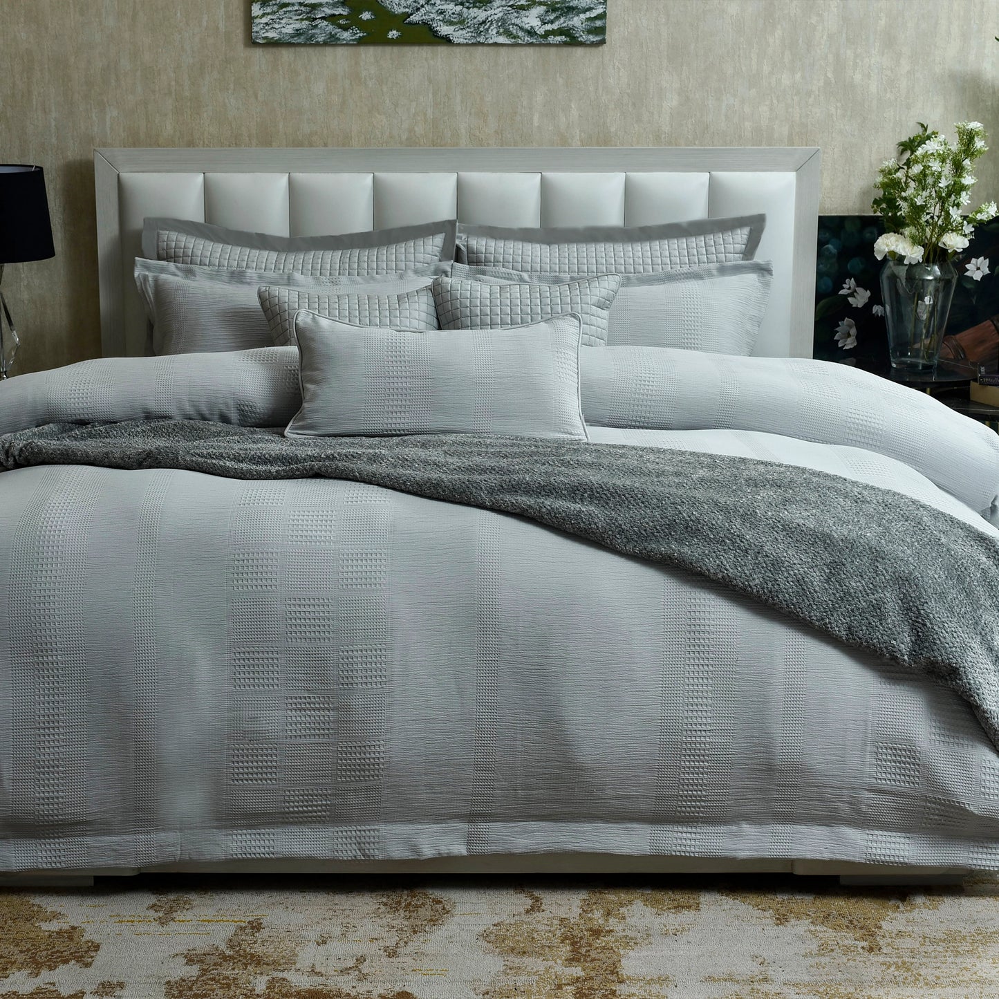 9 PCS DUVET COVER SET WAFFLE GREY