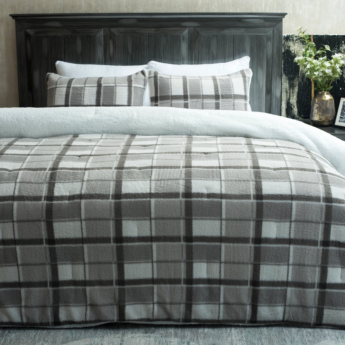 3 PCS PRINT FAUX WOOL FUR COMFORTER-26 SET GREY
