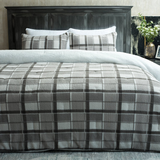 3 PCS PRINT FAUX WOOL FUR COMFORTER-26 SET GREY