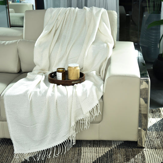 LIGHT BEIGE KNITTED THROW-25 - S-QS141