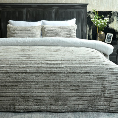 3 PCS BRUSHING RABBIT FUR COMFORTER-26 SET TAN