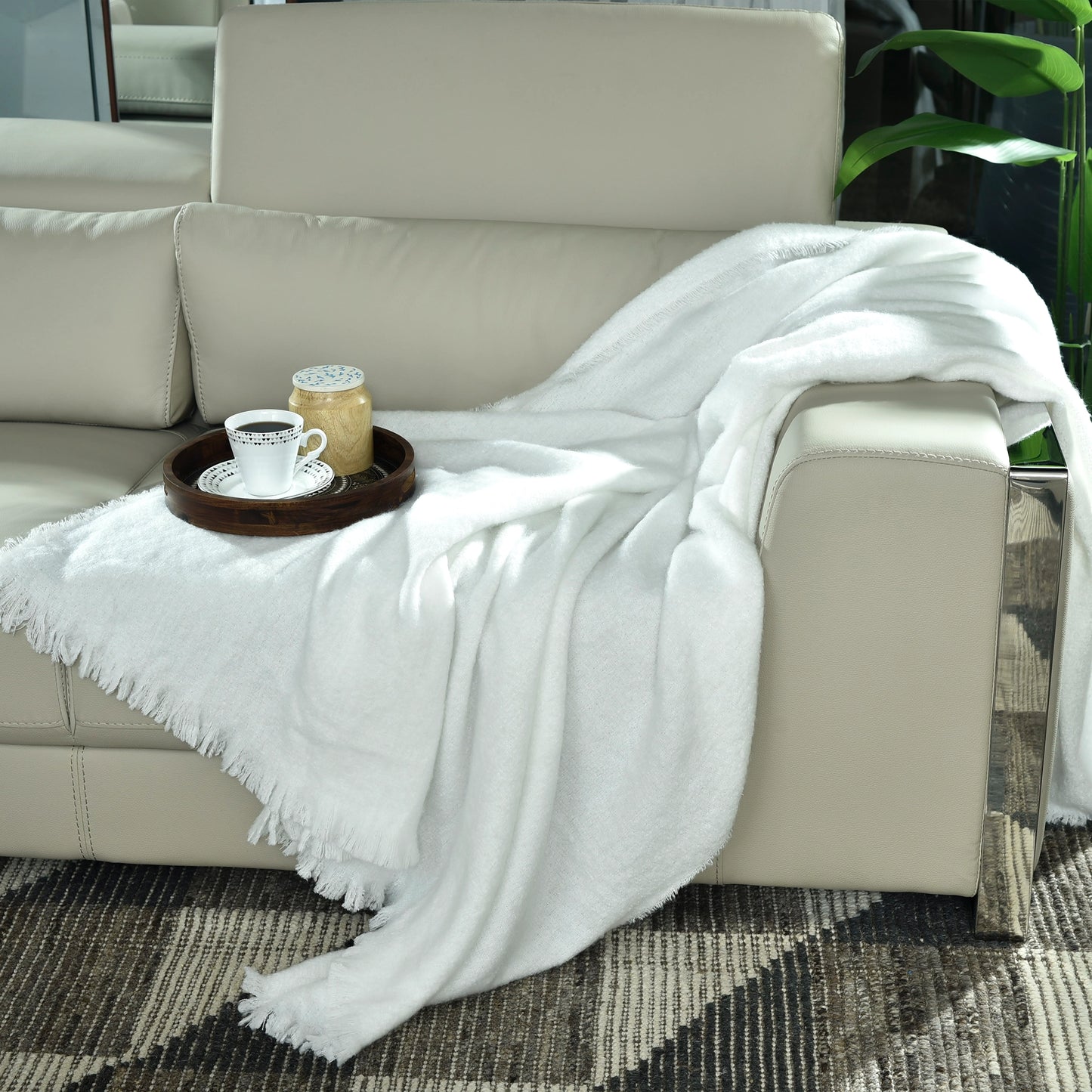 WHITE KNITTED THROW-25 - S-QS096