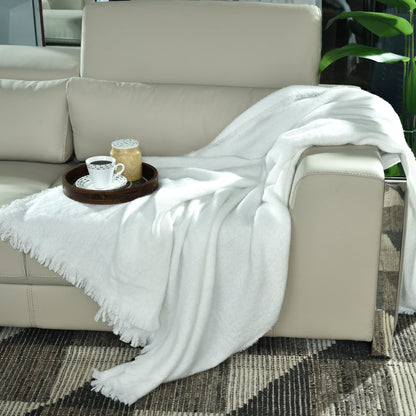 WHITE KNITTED THROW-25 - S-QS096