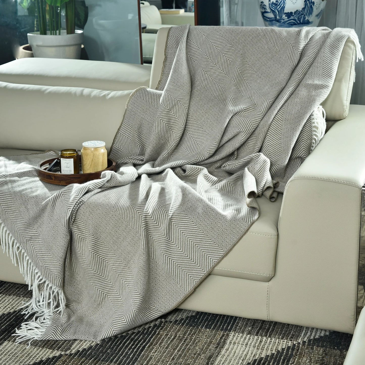 LIGHT BROWN KNITTED THROW-25 - S-FYZ397