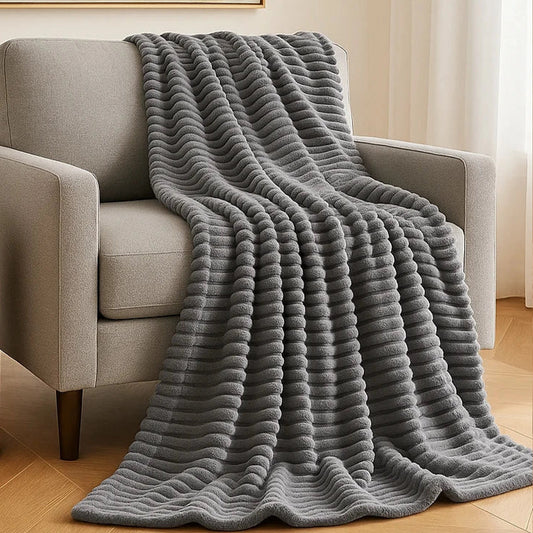 FUR THROW THIN STRIPE GREY