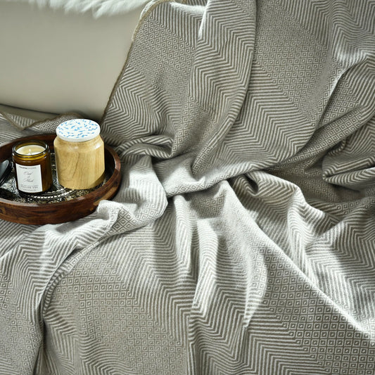 LIGHT BROWN KNITTED THROW-25 - S-FYZ397