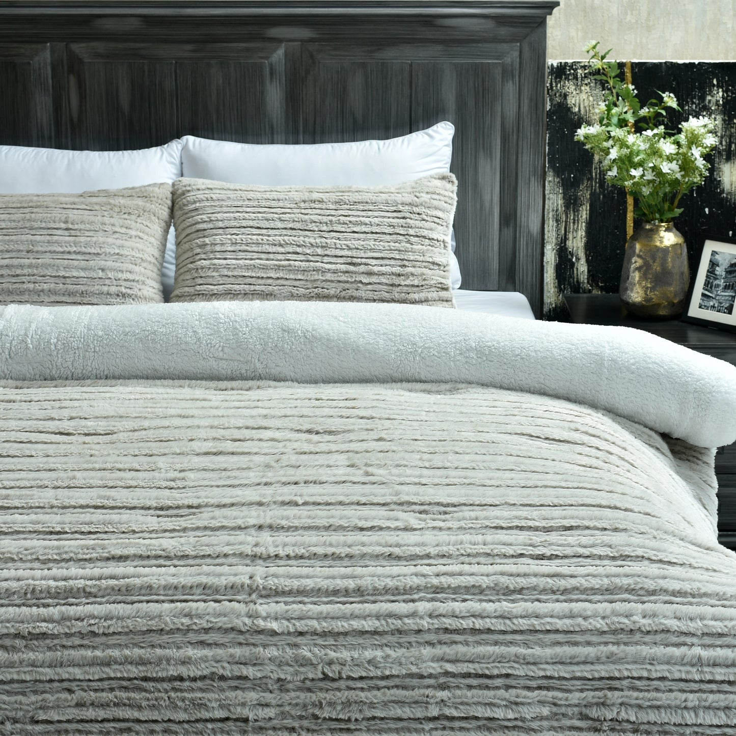 3 PCS BRUSHING RABBIT FUR COMFORTER-26 SET TAN