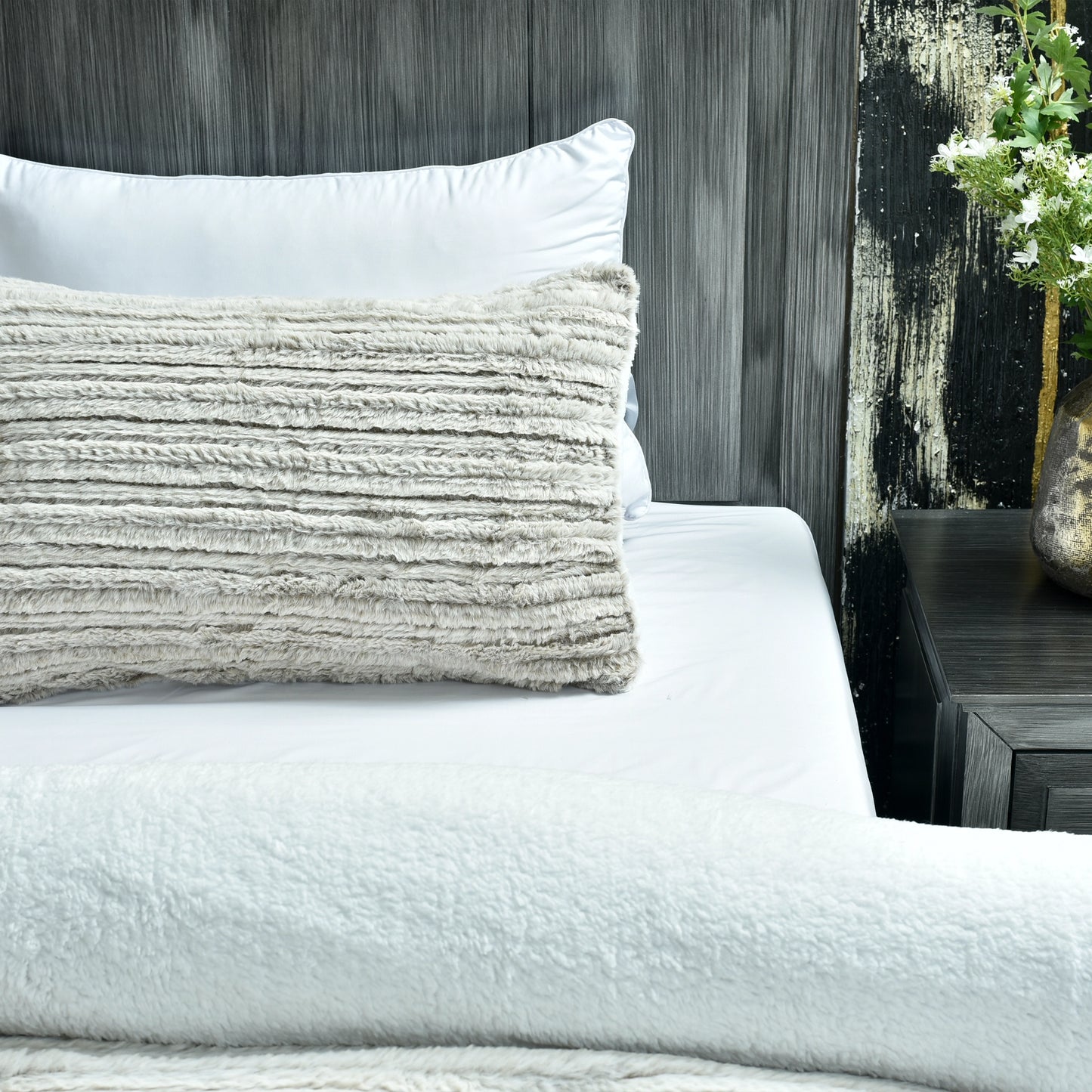 3 PCS BRUSHING RABBIT FUR COMFORTER-26 SET TAN